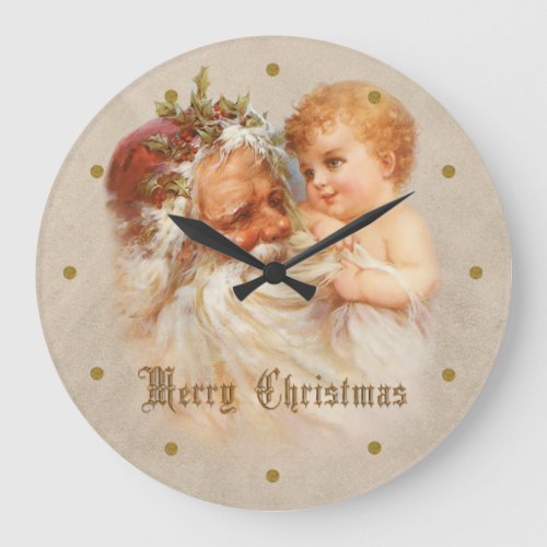 Vintage Father Christmas with Child Large Clock