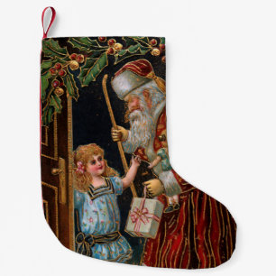 Vintage Father Christmas with Child Small Christmas Stocking