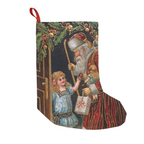 Vintage Father Christmas with Child Small Christmas Stocking