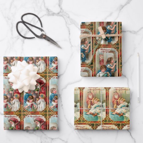 Vintage Father Christmas with Children Wrapping Paper Sheets