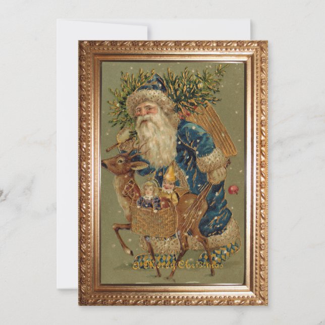 Vintage Father Christmas with Reindeer Holiday Card (Front)