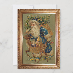 Vintage Father Christmas with Reindeer Holiday Card