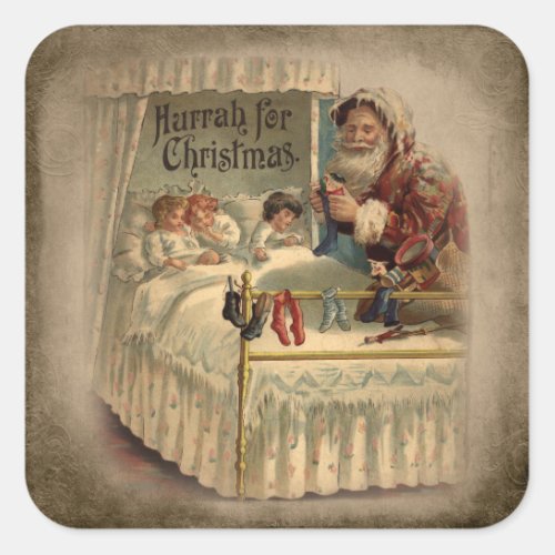 Vintage Father Christmas with Sleeping Children Square Sticker