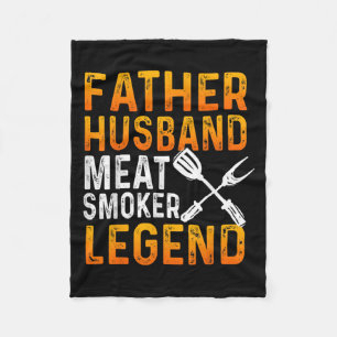 Vintage Father Husband Meat Smoker Bbq Legend Desi Fleece Blanket