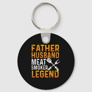 Vintage Father Husband Meat Smoker Bbq Legend Desi Keychain