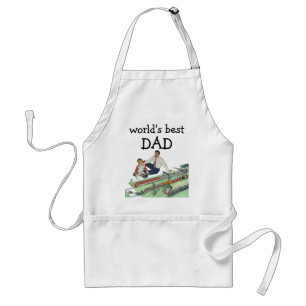Vintage Father's Day, Dad and Son with Trains Adult Apron