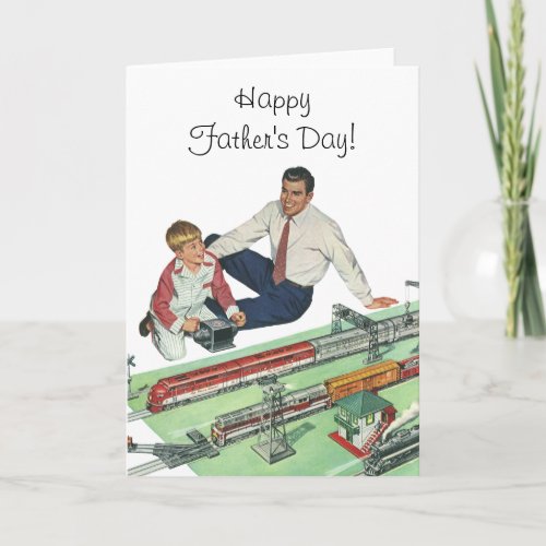 Vintage Fathers Day Dad and Son with Trains Card