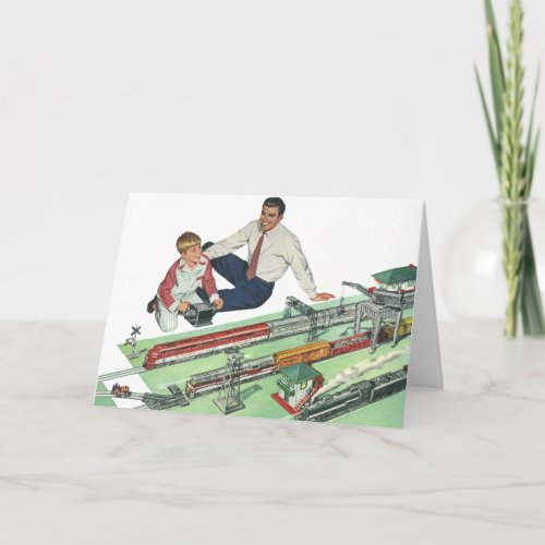 Vintage Fathers Day Dad and Son with Trains Card