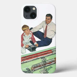 Vintage Father's Day, Dad and Son with Trains iPhone 13 Case