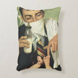 Vintage Father's Day, Dad Giving Baby a Bottle  Accent Pillow