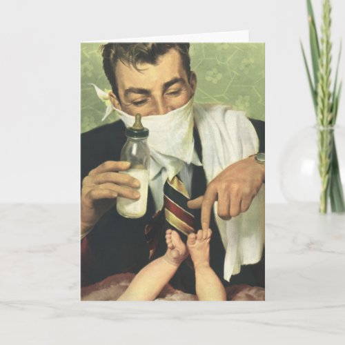 Vintage Fathers Day Dad Giving Baby a Bottle Card