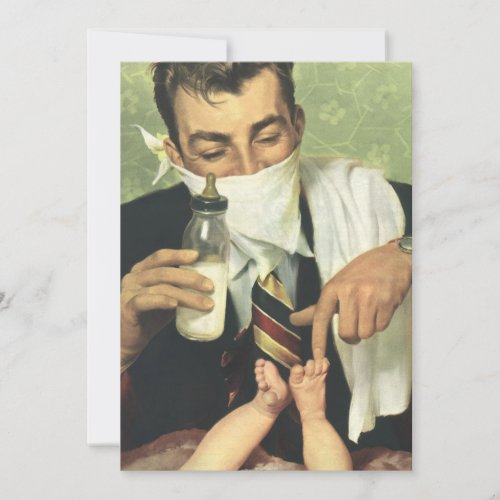 Vintage Fathers Day Dad Giving Baby a Bottle Invitation