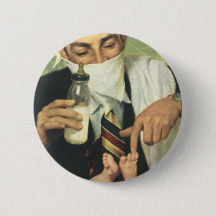 Vintage Father's Day, Dad Giving Baby a Bottle Pinback Button