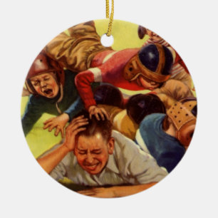 Vintage Father's Day, Football Kids and Family Dog Ceramic Ornament