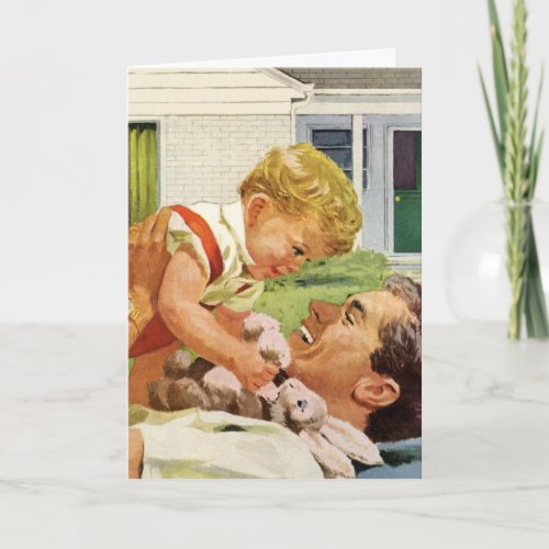 Vintage Fathers Day Happy Family in the Suburbs Card