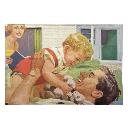 Vintage Fathers Day Happy Family in the Suburbs Cloth Placemat