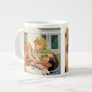 Vintage Fathers Day, Happy Family in the Suburbs Large Coffee Mug
