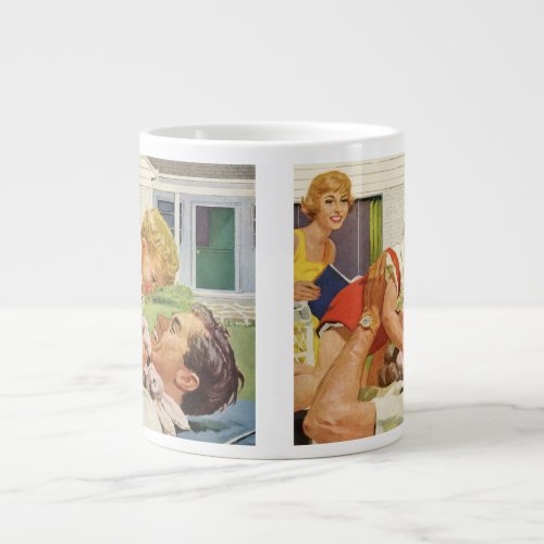 Vintage Fathers Day Happy Family in the Suburbs Large Coffee Mug