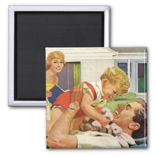 Vintage Fathers Day Happy Family in the Suburbs Magnet