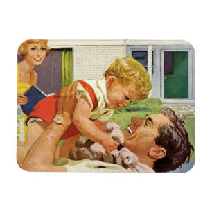 Vintage Fathers Day, Happy Family in the Suburbs Magnet