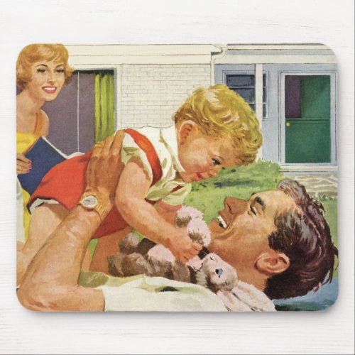 Vintage Fathers Day Happy Family in the Suburbs Mouse Pad