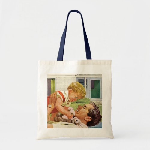Vintage Fathers Day Happy Family in the Suburbs Tote Bag