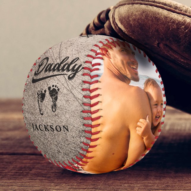 Vintage Father's Day Photo Personalized Baby Feet Baseball (Creator Uploaded)
