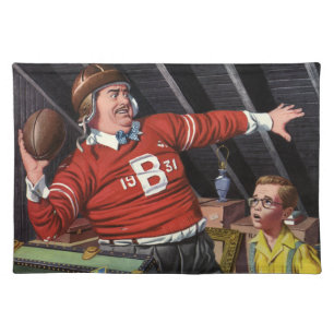 Vintage Father's Day, Sports Football Dad and Son Cloth Placemat