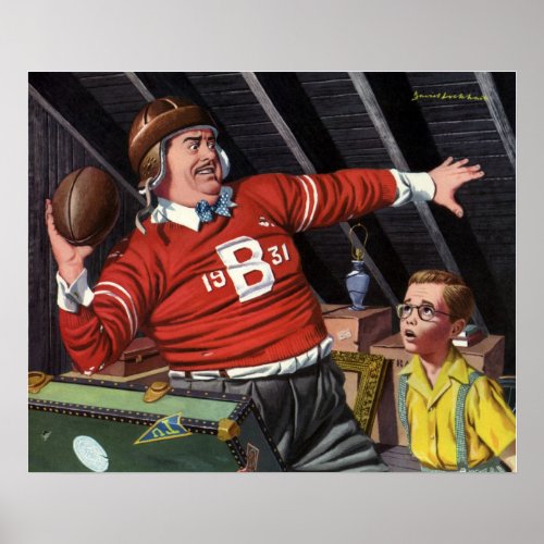 Vintage Fathers Day Sports Football Dad and Son Poster