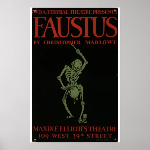  Vintage Faustus Play in Maxine Elliotts Theater Poster