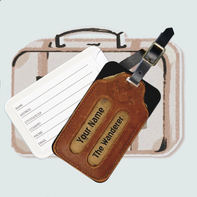 Vintage faux Aged Leather ID Brown Luggage Tag (Creator Uploaded)