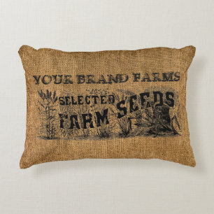 Vintage Faux Burlap Farm Seed Sack Template Accent Pillow