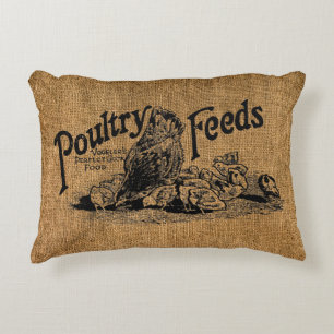 Vintage Faux Burlap Poultry Feeds Sack Template Accent Pillow