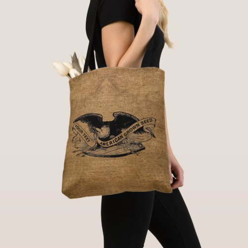 Vintage Faux Burlap Sack American Eagle Template Tote Bag