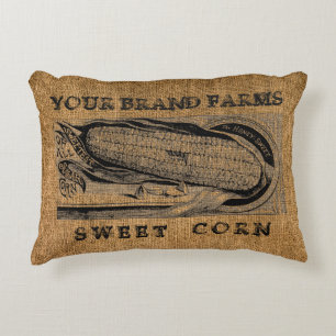 Vintage Faux Burlap Sweet Corn Sack Template Accent Pillow
