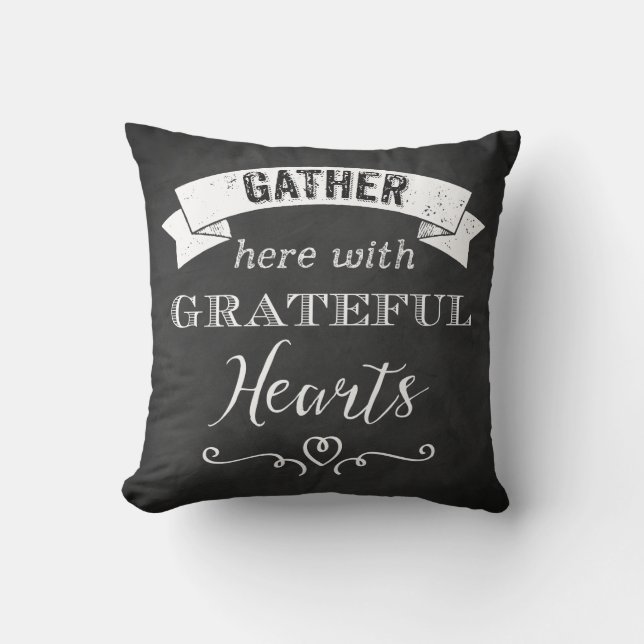 Vintage FAUX Chalkboard, Grateful Hearts Pillow (Front)