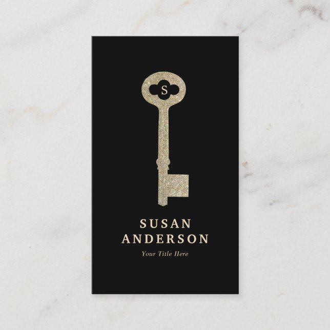 Vintage Faux Glitter Key Business Card (Front)