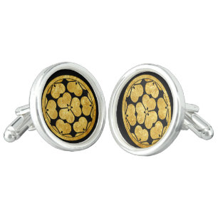Vintage Faux Gold Chosokabe Japan Mon Graphic Cufflinks