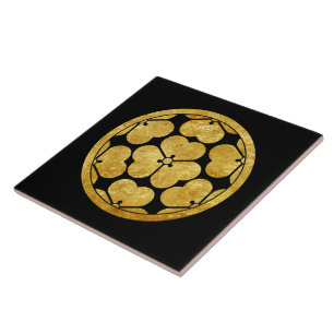 Vintage Faux Gold Chosokabe Japan Mon Oriental Art Ceramic Tile