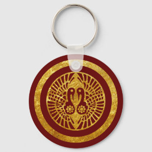 Vintage Faux Gold Ikko Ikki Japan Mon Graphic Keychain