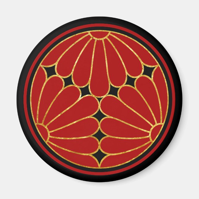 Vintage Faux Gold Kiku Chrysanthemum Mon Graphic Magnet (Front)