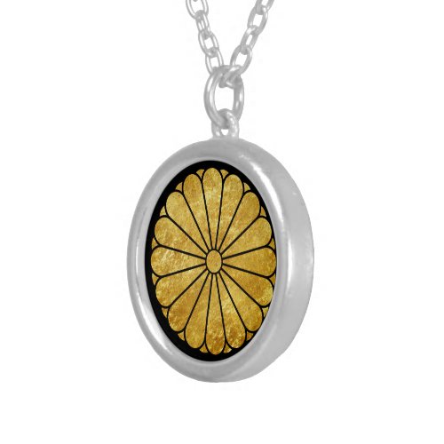 Vintage Faux Gold Kiku Chrysanthemum Mon Oriental Silver Plated Necklace