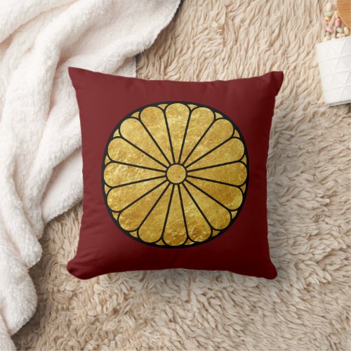 Vintage Faux Gold Kiku Chrysanthemum Mon Oriental Throw Pillow