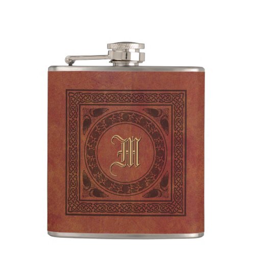 Vintage Faux Leather Celtic Knot Template Flask