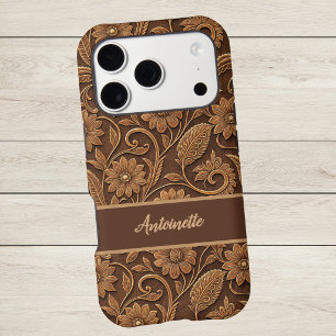 Vintage Faux Leather with Tooled Look Floral iPhone 17 Pro Case