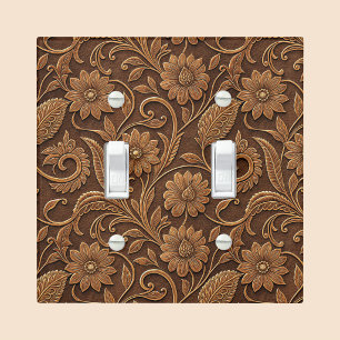 Vintage Faux Leather with Tooled Look Floral Light Switch Cover