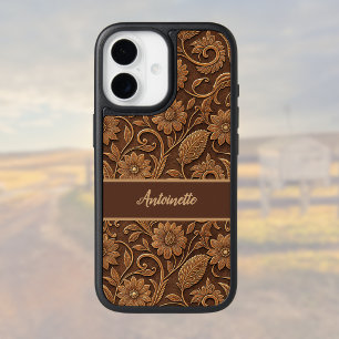 Vintage Faux Leather with Tooled Look Floral iPhone 17 Case