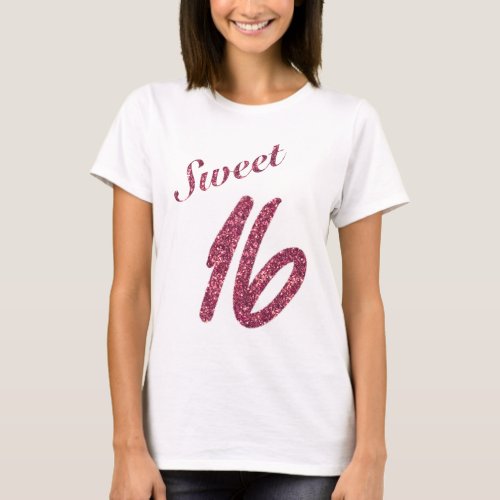 Vintage Faux Pink Glitter Sweet 16  T_Shirt