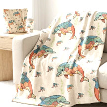 Vintage Faux Quilted Patchwork Dolphin Design