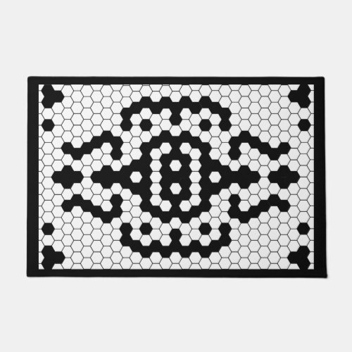 Vintage Faux Tile Black  White Thick Border Doormat